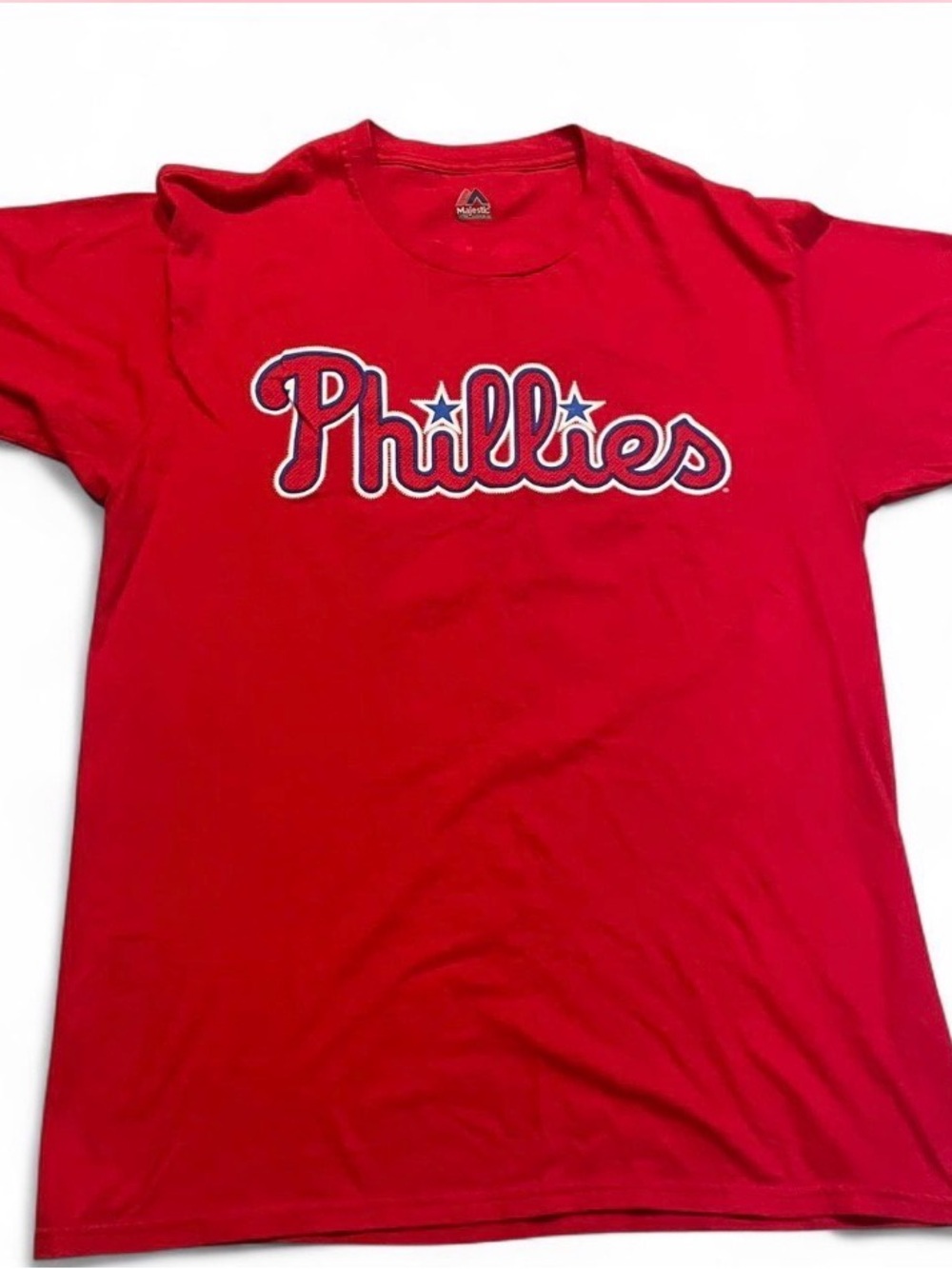 Majestic Red Phillies Script Logo Tee Sportsgear